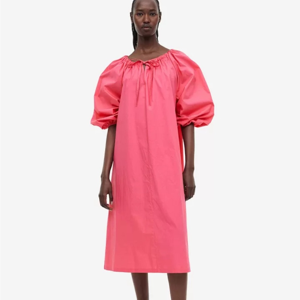H&M Pink Puff-Sleeve Midi Dress